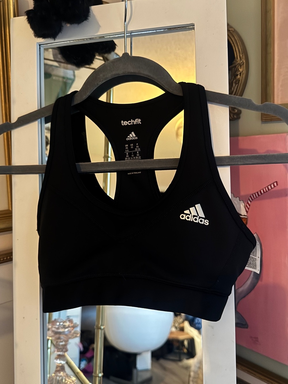 adidas Black Techfit Racerback Sports Bra with White Logo